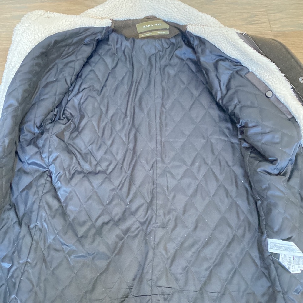 Zara Wool Blend Insulated Coat with Sherpa Collar Size Small - Picture 4 of 5